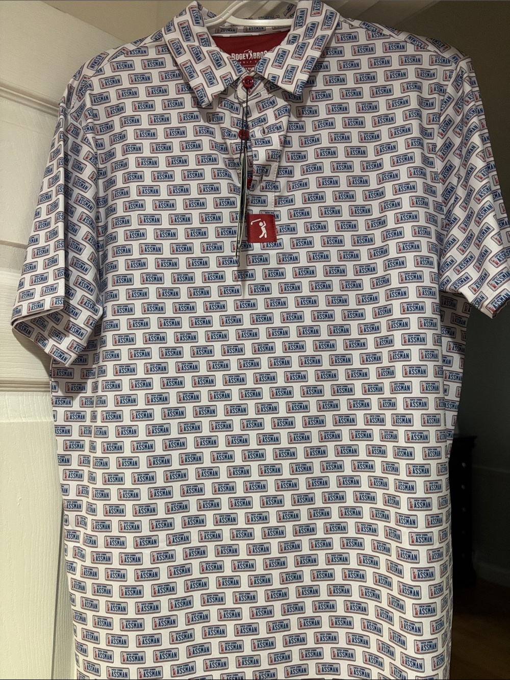 Bogey Bros Men's White Polo with Blue and Red Logo Print